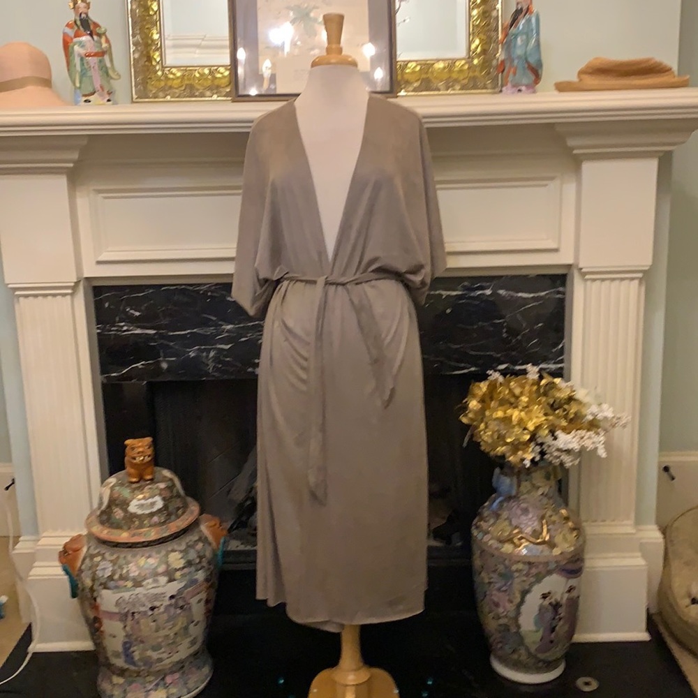 Beautiful taupe suede cloth Kimono with waist tie